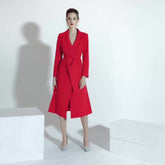 Red V-neck Professional Shirt Dress - FashionByTeresa